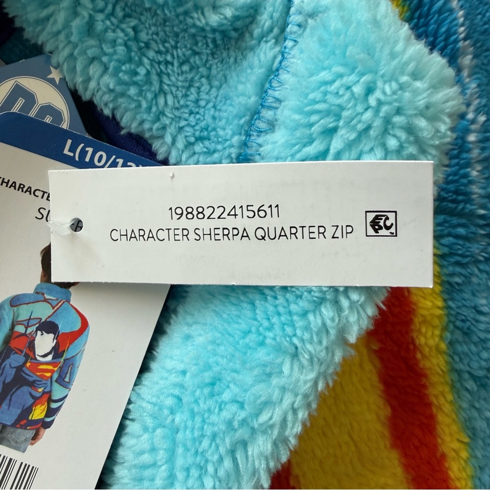 NWT-Boys Superman Sherpa Quarter Zip w/ Pockets Sz L (10/12) Cozy Warm - Picture 7 of 11